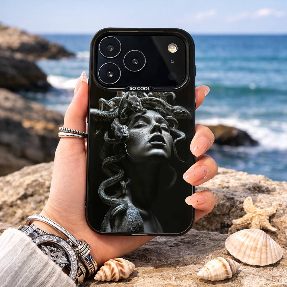 M-Medusa Greek Mythology Phone Case For iPhone17,16,15,14,13,12,11,Pro,MAX Gray Matte Silicone Black Cover iPhone15