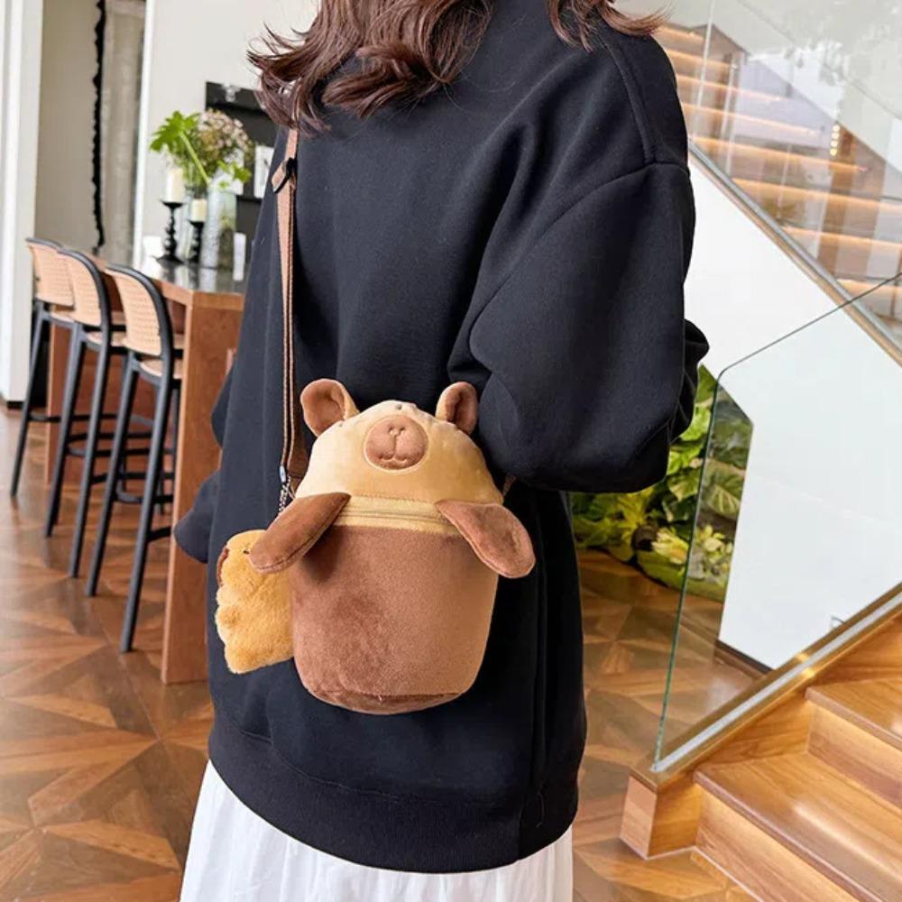 PP Cotton Panda Shoulder Bag Plush Doll Cartoon Animal Pouch Cute Capybara Crossbody Bag  Friends