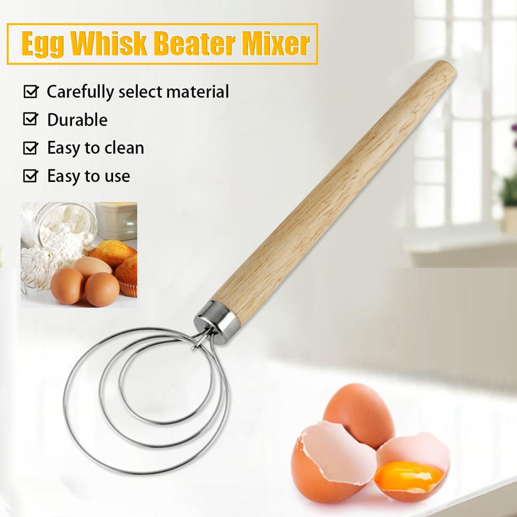 Egg Beater Stainless Whisk Wooden Handle Household Labor-Saving Flour Stirring Tool
