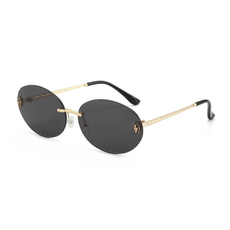 

Retro oval metal frameless men women sunglasses fashion trendy outdoor sunshade sunscreen glasses C1