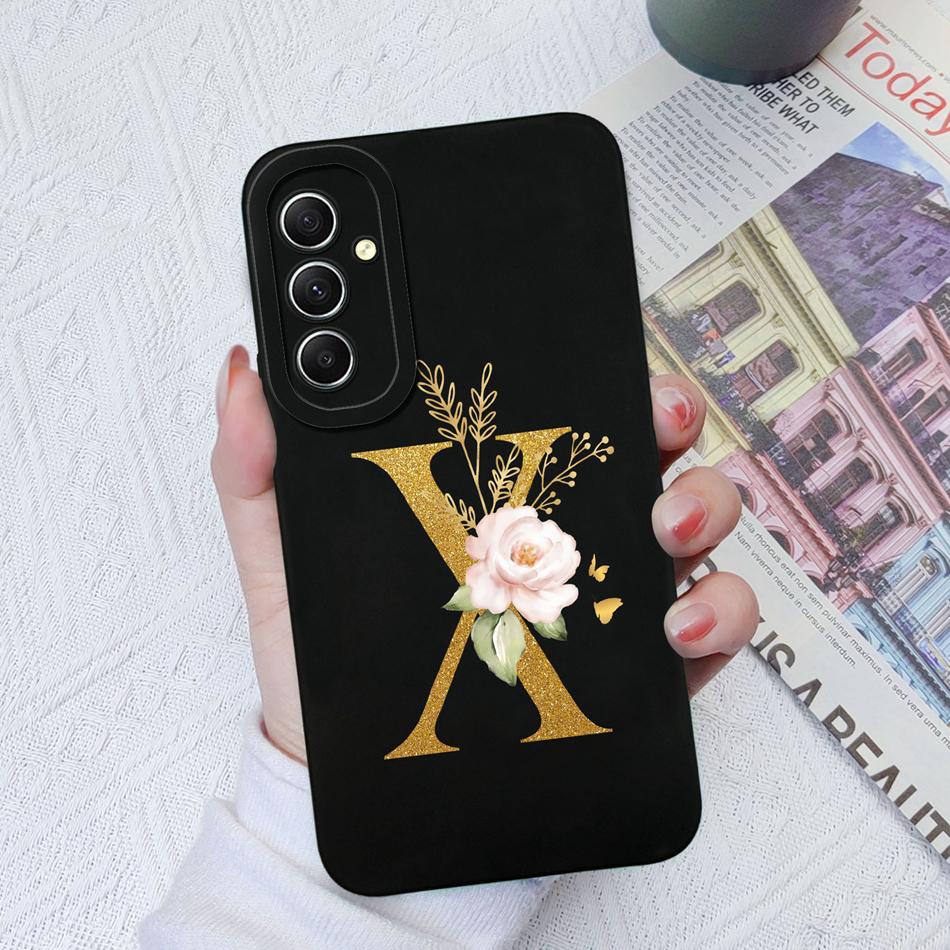 Phone Case For Samsung Galaxy A34 A33 A32 Elegant Rose Letter Soft Liquid Silicone Sqare Back Cover For Samsung A 34 33 32 Shell