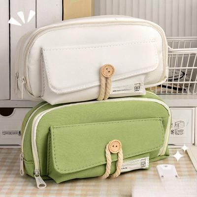 High-Value Large Capacity Canvas Pencil Case for Girls - Simple, Creative Design