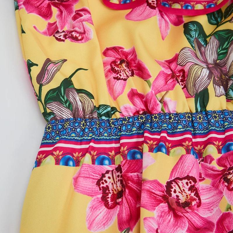 2026 Summer Bohemian Gorgeous Flower Long Dress Women's Ruffes Slash Neck Floral Print Belt A-Line Holiday Famale Beach Clothes