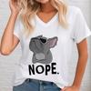 Summer V-neck 3D Printed Bulldog Graphic Top Fashionable Casual Short Sleeved Women's T-shirts