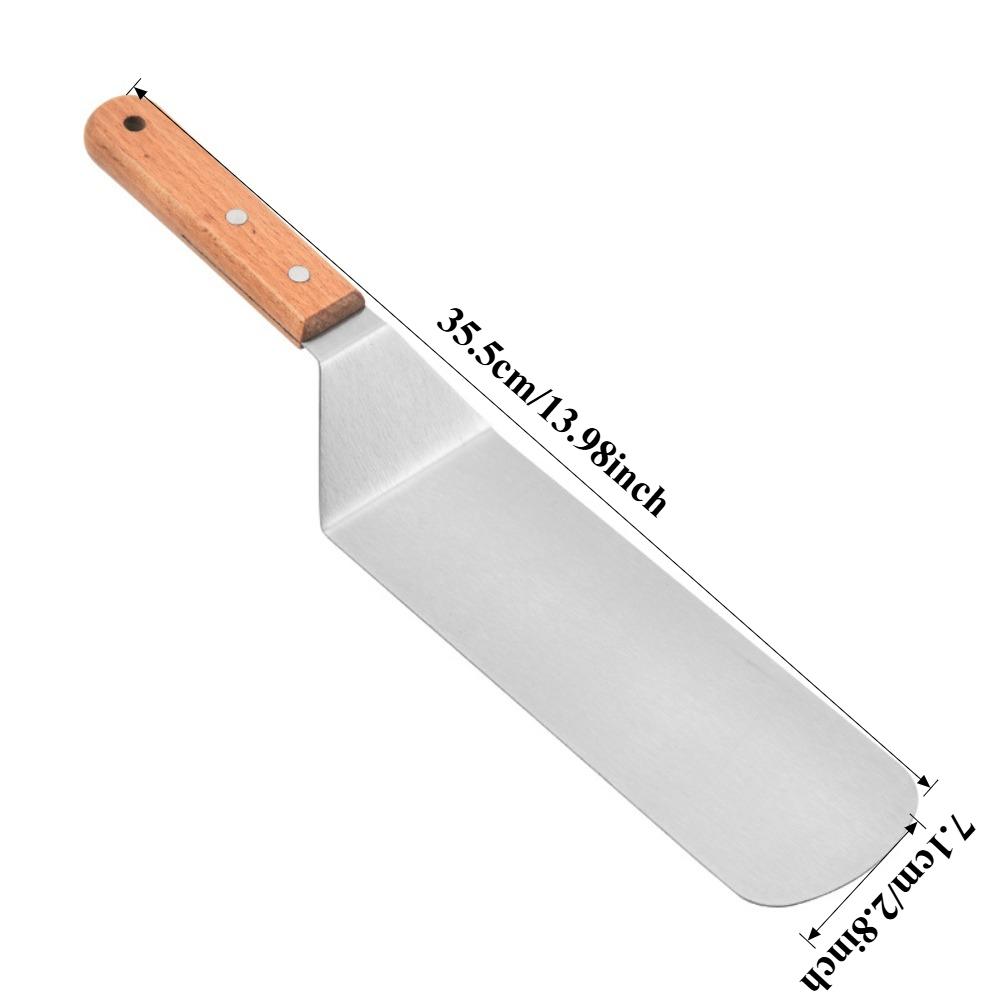 Stainless Steel Square Head Steak Cooking Spatula Wood Handle Pizza Shovel Pancake Beef Turner Scraper BBQ Utensils for Kitchen