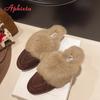 Aphixta New Warm Winter Slippers Women Slippers Furry Round Toe Shoes Indoor Flat Heel Hair Slides Zapatos De Mujer Pantunflas