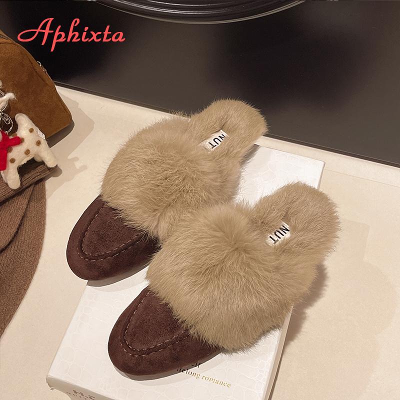 

Aphixta Новые Теплые Зимние Тапочки Женские Тапочки Меховые Туфли с Круглым Носком Домашние На Плоской Подошве Волосатые Шлепанцы zapatos de mujer pantunflas 35 коричневый
