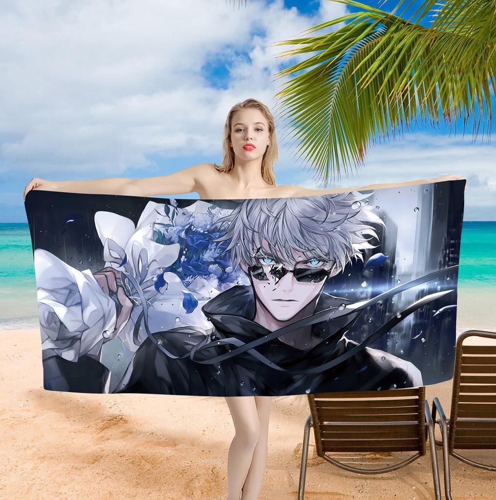 Anime cartoon S-Satoru Gojos Printed Beach Towel One Piece Anime Bath Towel 75x150cm Bathroom Shower Washcloth Home Decor