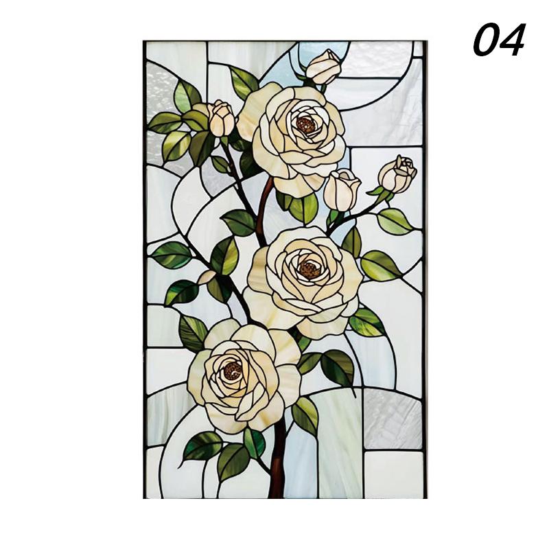 Retro Rose Glass Film Static Cling Self-adhesive Stained Glass Stickers Flower Art Painting Privacy Protection Window Film