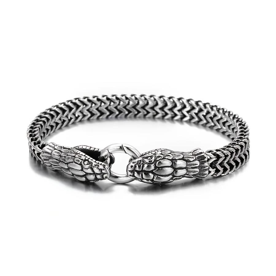 1pc a Men'S Vintage Punk 304L 304L Stainless Steel Bracelet Featuring Double Snake Heads - Perfect for Gothic Hip-Hop Fashion
