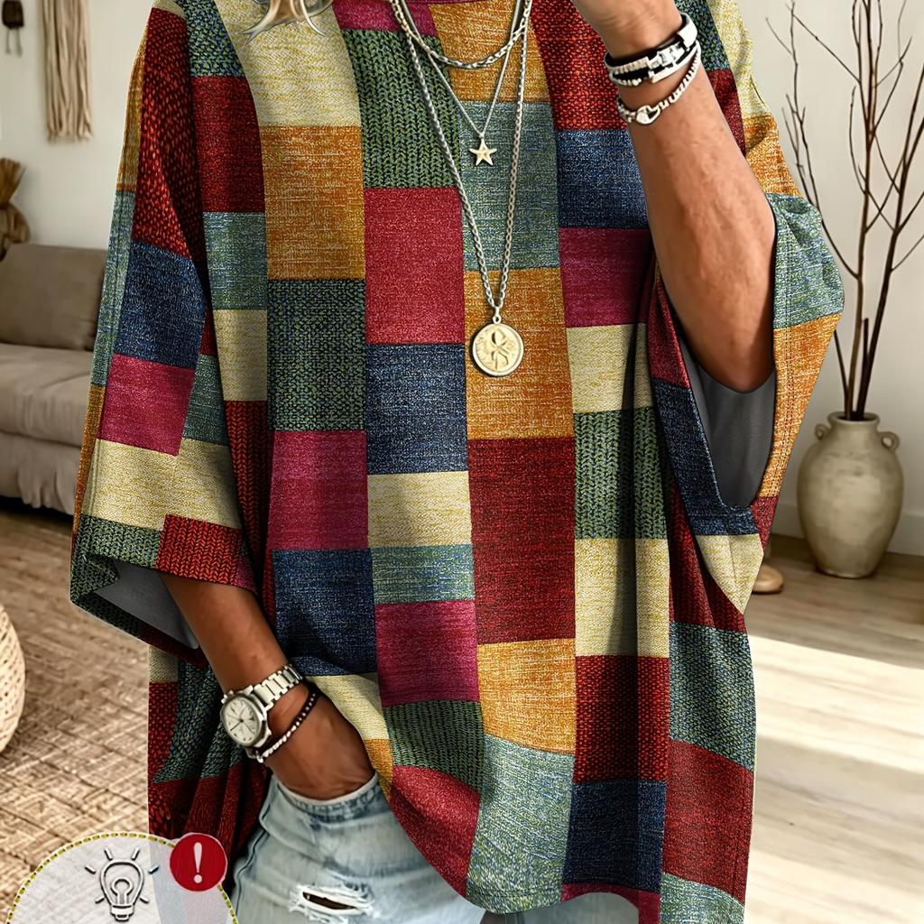 Printed colorful plaid texture color block printed hooded sweatshirt (without accessories)