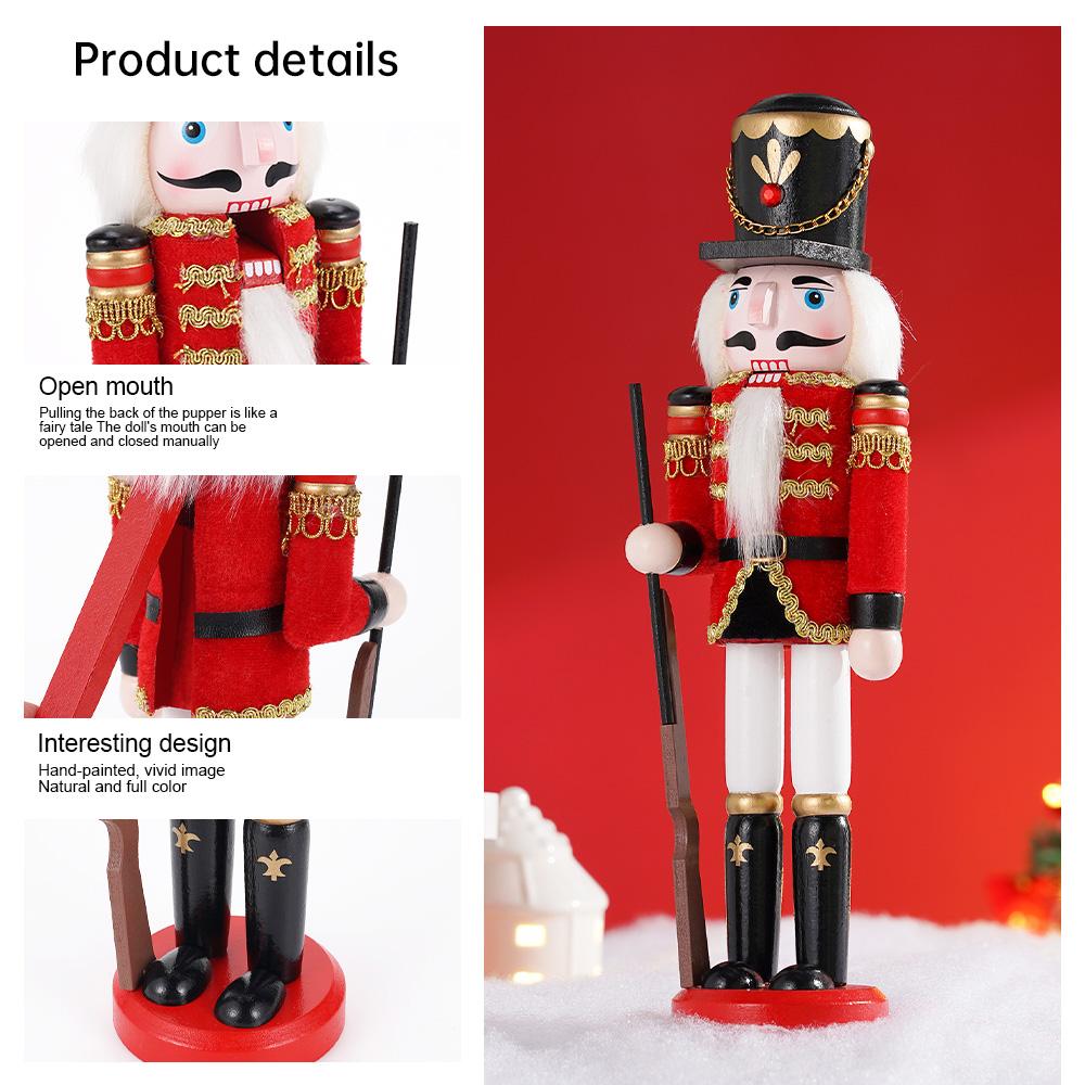 30CM Christmas Nutcracker solid wood wrapped fabric new unique handicraft decorative red  soldier  figure decorative statue gift