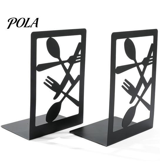 Desktop Decoration Bookends 1 Pair Kitchen Metal Decorative Bookend for Shelves, Heavy Duty Non-Skid Book Holder Stand, Black Support Stopper