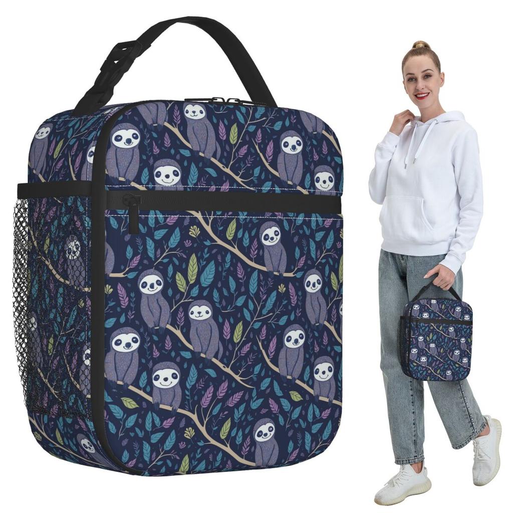 Isolierte Lunchtasche mit niedlichem Faultier-auf-dem-Ast-Muster für Kinder, ideal für Schule und Schule, als Kühlbox oder tragbare Lunchbox.