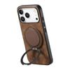 For iPhone 17 Pro Phone Case with Rotating Kickstand Stress Relief Retro Leather Back Cover