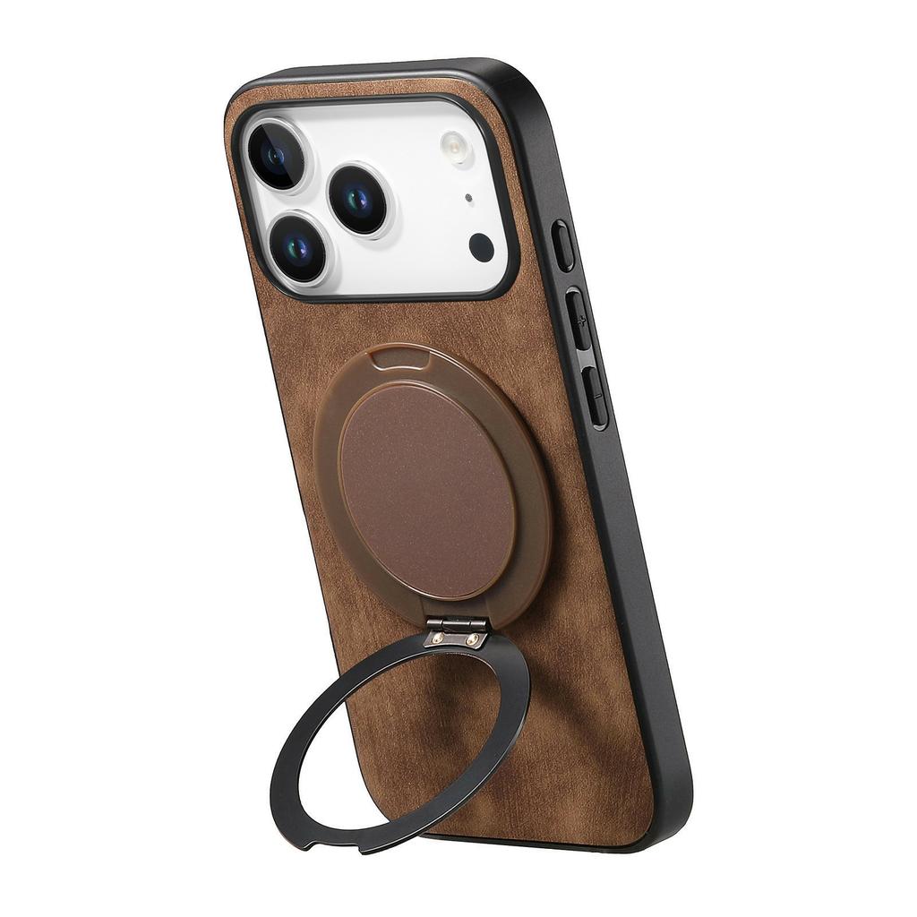 For iPhone 17 Pro Phone Case with Rotating Kickstand Stress Relief Retro Leather Back Cover