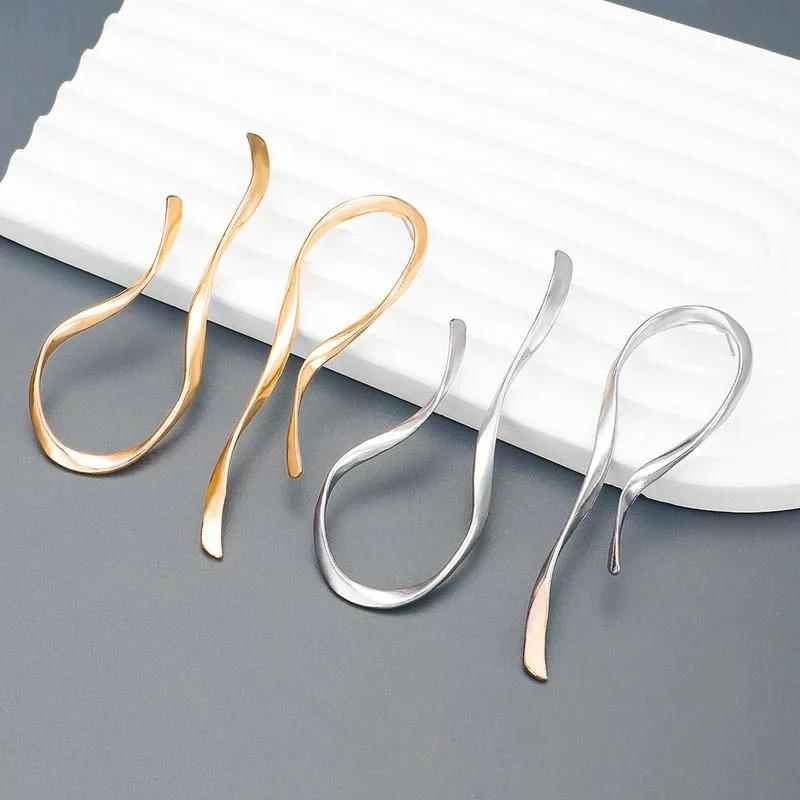 Irregular Lines Exaggerated Metal Dangle Earrings for Women Minimalist Gold Color Asymmetric Twisted Earrings Jewelry Gifts