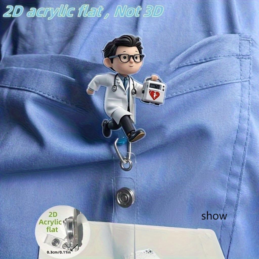 2D Flat Acrylic Emergency Doctor Retractable Badge Reel, Medical Symbol ID Holder, Gift For Nurse Doctor Student Teacher Medical Office Staff