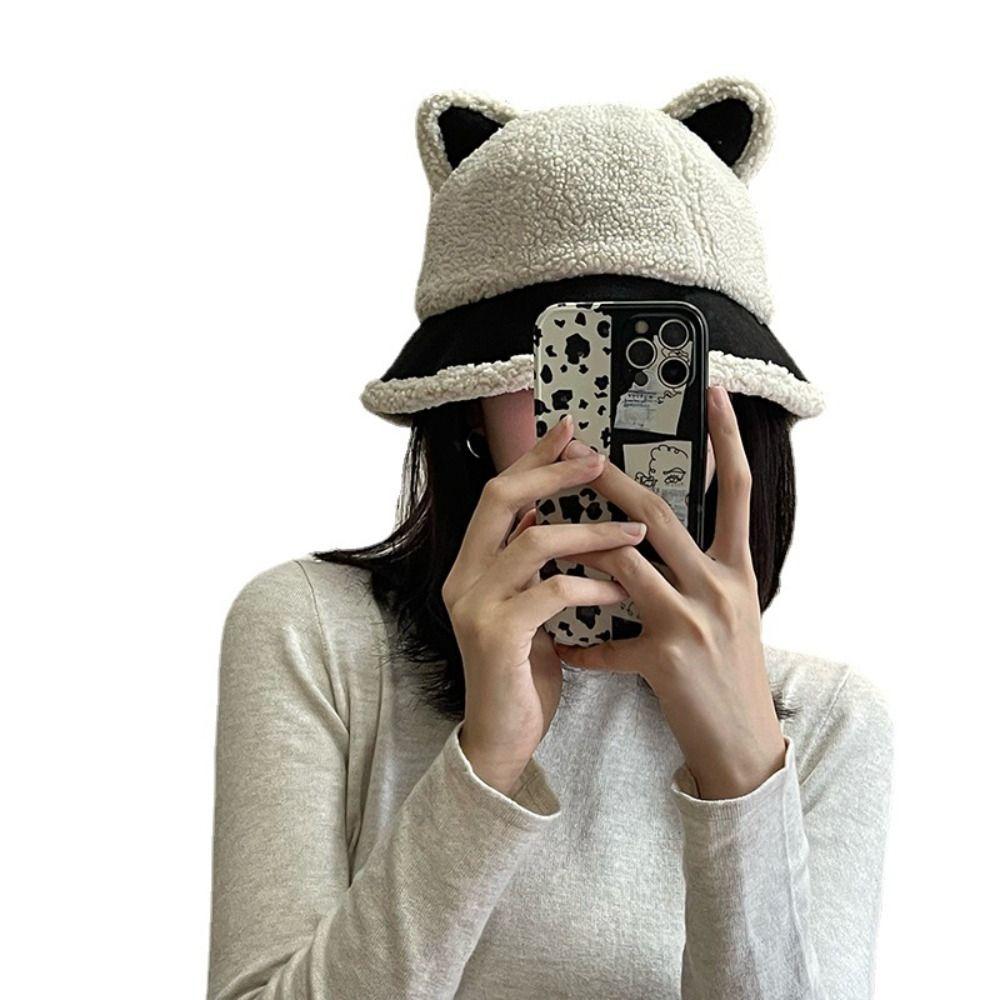 Warm Fisherman Hat Plush Winter Bucket Hat Fashion Berber Fleece Bear Ear Cap  Winter/Autumn