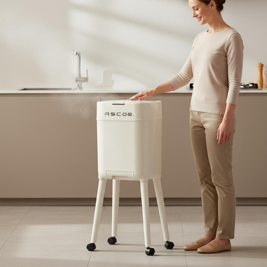 Rolling Waste Bin with Lid Single-Press Unlock Tall Trash Can with Legs Elevated Garbage Can On Wheels Large Capacity