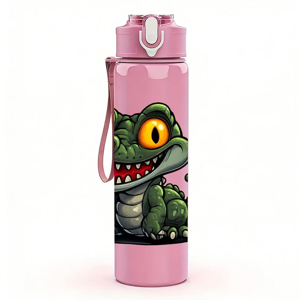 1PC Aggressive Green Crocodile Pattern 750ml Color Plastic Sports Water Bottle Leakproof Flip Straw Lid Suitable for Sports Office Home Use