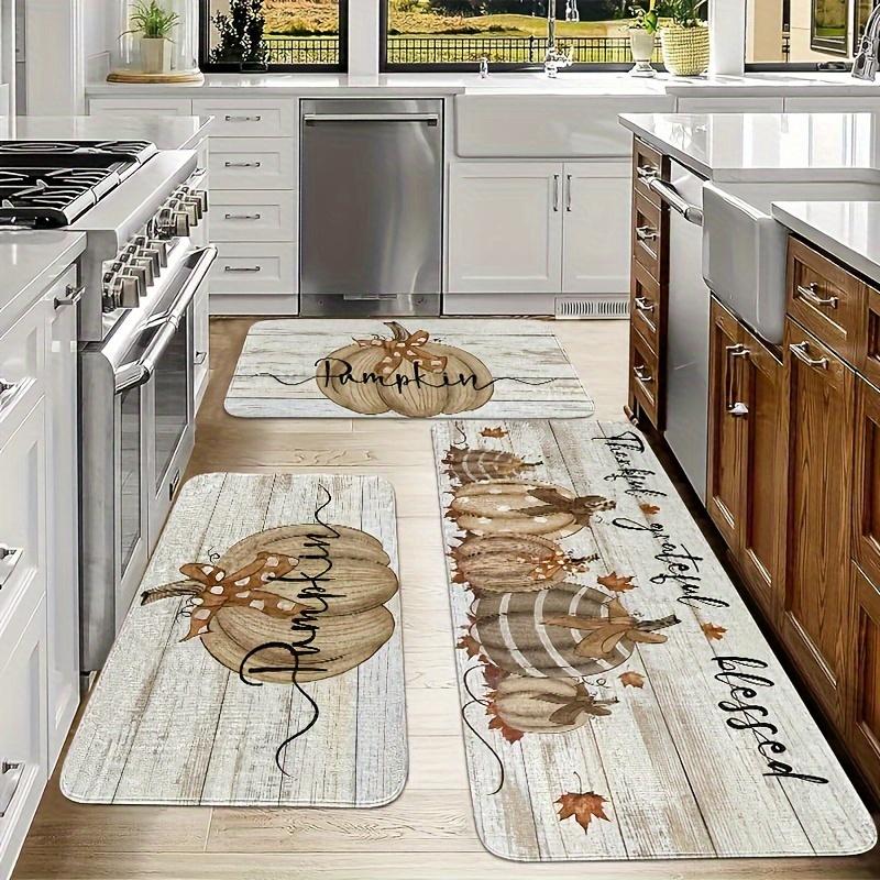 Pumpkin Kitchen Mat Soft Non Slip Flannel Dining and Living Room Mat Easy To Clean Perfect for Families and Thanksgiving Parties