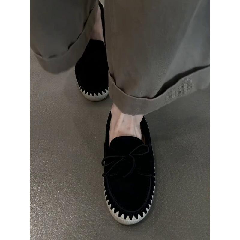 Sheepskin Version~ French Retro Style Comfortable Bow Casual Shoes Flat Bottom Round Head Light Mouth Single Shoes Lazy Fisherman Shoes