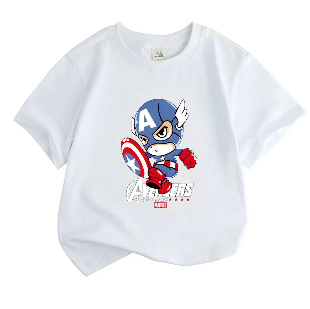 Kids Boys Girls 100% Cotton Crew Neck Short Sleeve T-Shirt, Cute Cartoon Superhero Printed Casual Breathable Summer Tops for Children Daily Wear
