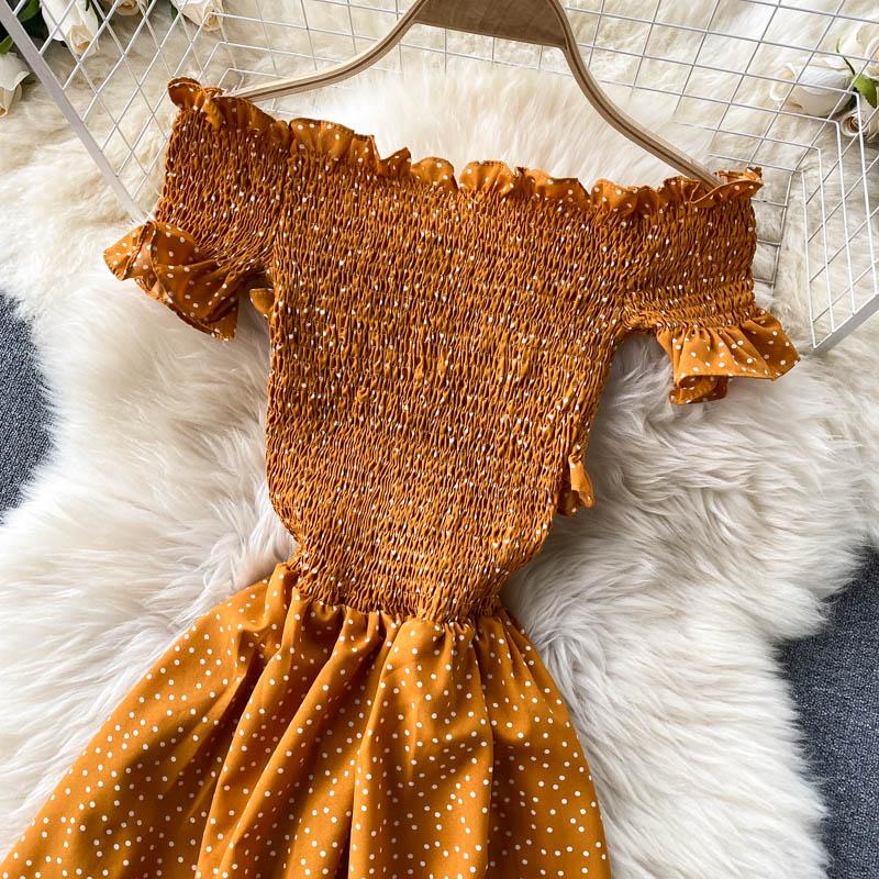 RUGOD Vintage Boho Puntíkatý potisk přes rameno Sexy letní dlouhé šaty Party Elastické Cross Criss Ženy Plážové prázdninové šaty