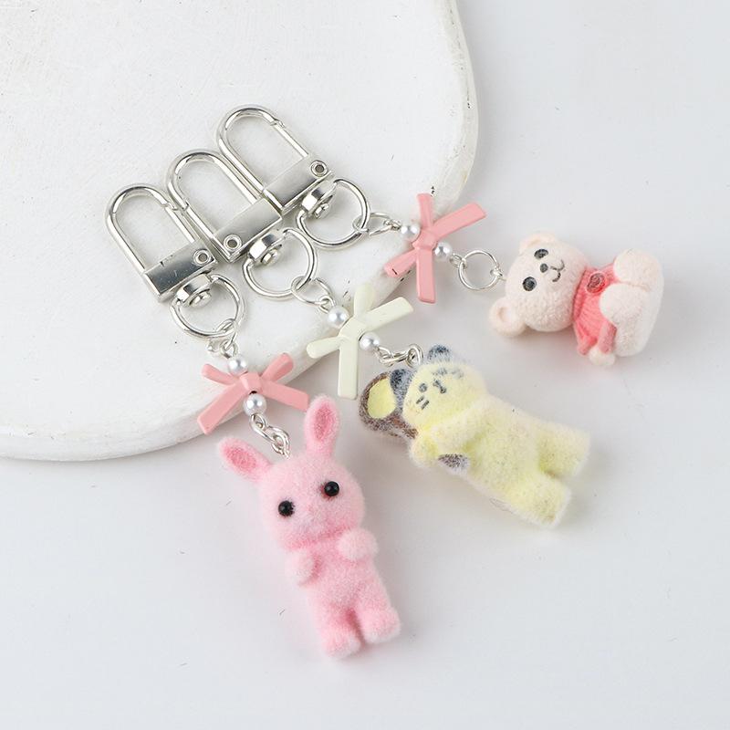 

Fuzzy Kitty Cat Keychain Decor Gifts Y2K Flocking Animal Phone Pendent Women Girls Kawaii Bag Car Charm Key Ring