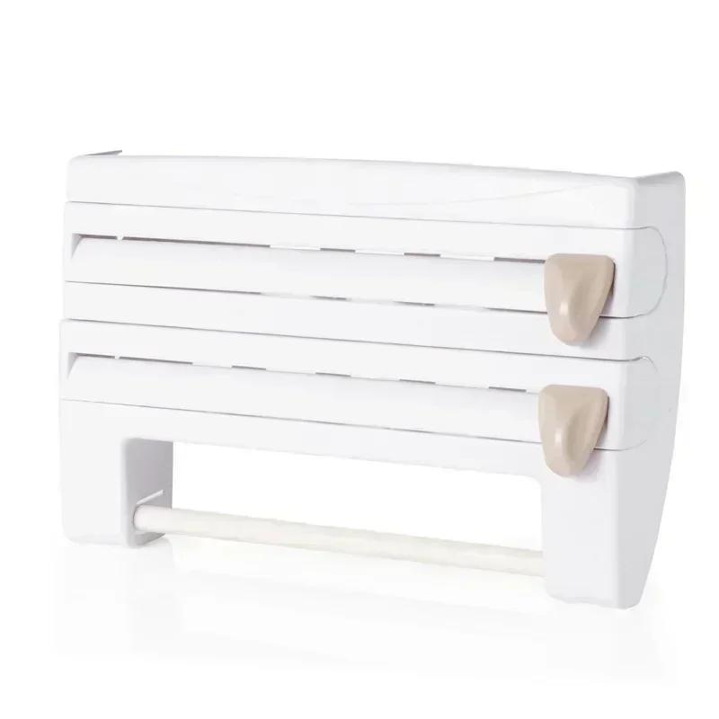 Kitchen Cling Film Tissue Holder Sliding Knife Cutter Aluminum Foil Barbecue Paper Cutting Box Household Towel Storage Racks