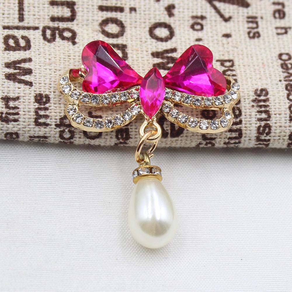 2 Pieces of 35 * 45mm Alloy Rhinestone Glass Bow Pearl Pendant DIY Wine Glass Decoration Clothing Hair Accessories