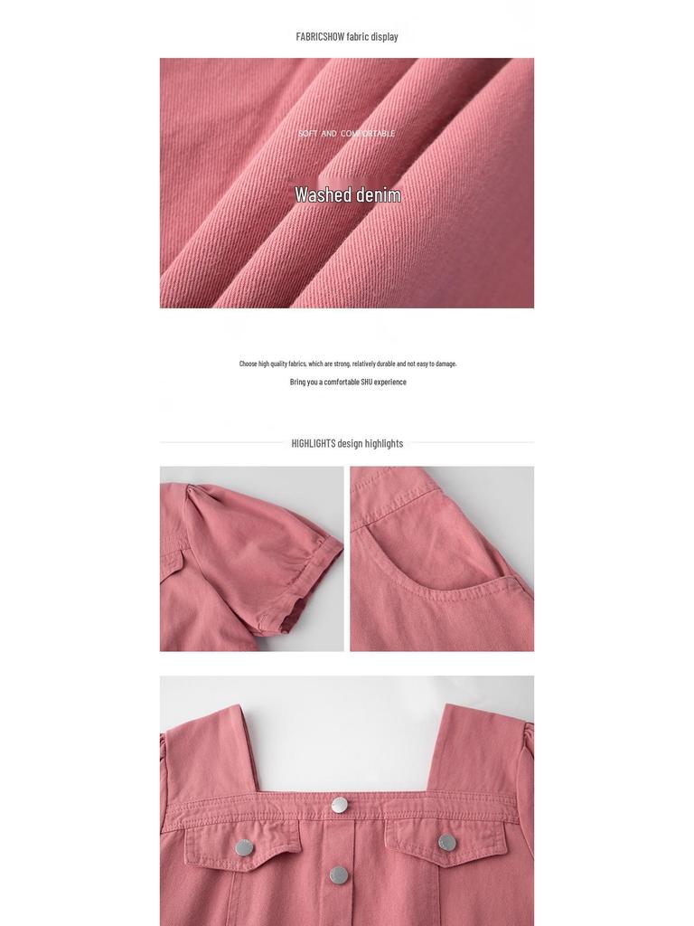 Double Heaven 2024 Summer Plus Size Square Neck Denim Dress - Style D010AB