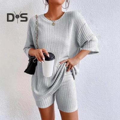 2 Pcs/Set Women Summer Tracksuit Round Neck Short Sleeves Thin Top American Style High Waist Shorts Set Sport Outfit Summer Yoga Clothes