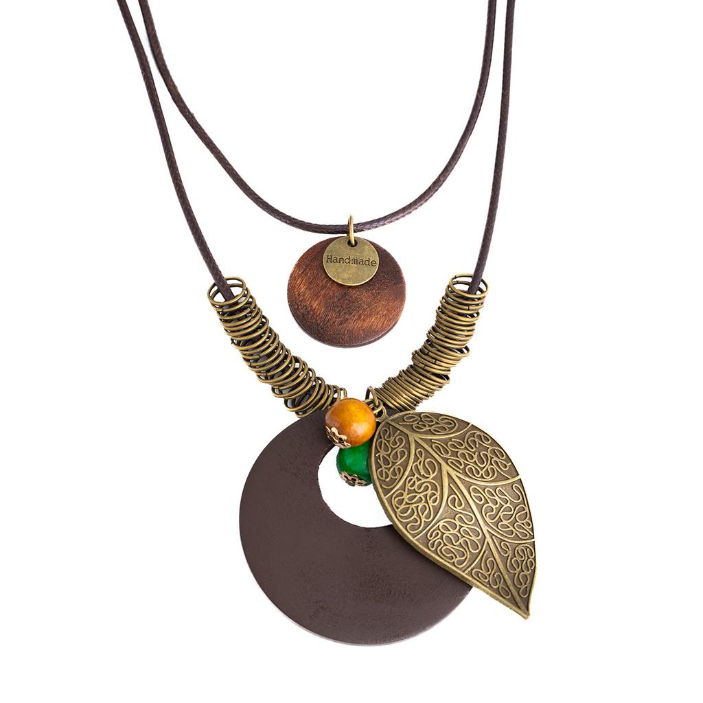 Vintage Zen Long Feathers Geometric Necklace Women'S Style Multi-Layer Stacked Sweater Chain Accessories