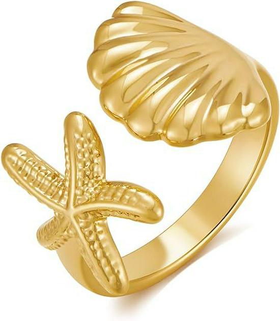 

European & American Geometric Starfish Shell Alloy Adjustable Ring for Women золотой