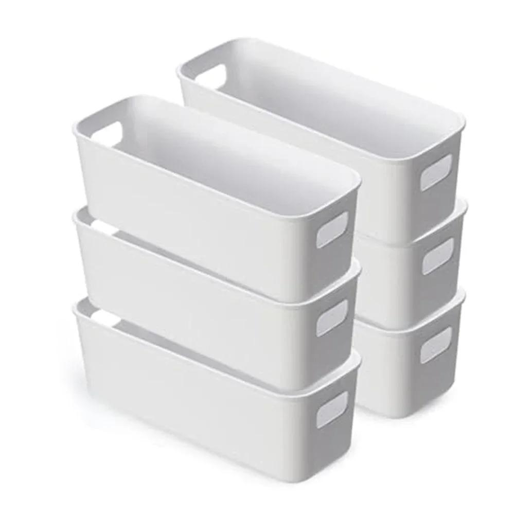 6/12pcs White Stackable Plastic Storage Boxes With Handles, Compact Organisers For Kitchen, Bathroom, Office And Closet Use