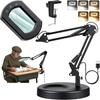 15X 30X Verlichte Vergrootglas met Standaard & Klem, Extra Lange Arm Vergrootlamp, 7" Grote Rechthoekige Lens, 5 Kleurmodi & Traploos Dimbaar,