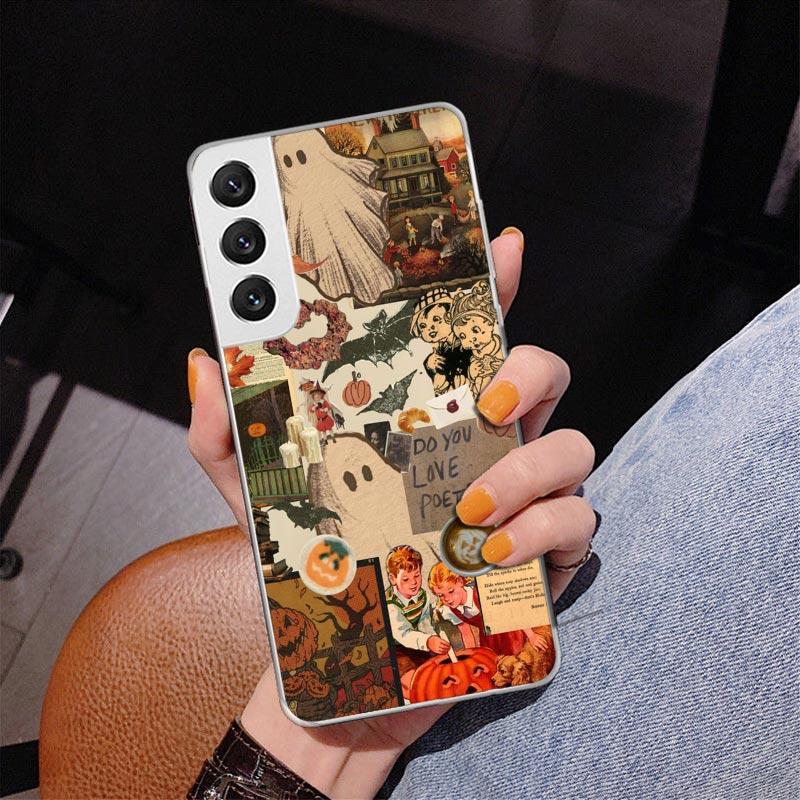 

October Fall Halloween Spooky Pumpkin Phone Case For Samsung Galaxy S24 S25 Edge S26 Ultra S23 S22 S21 Plus S20 FE + Personalize Samsung S25 Ultra