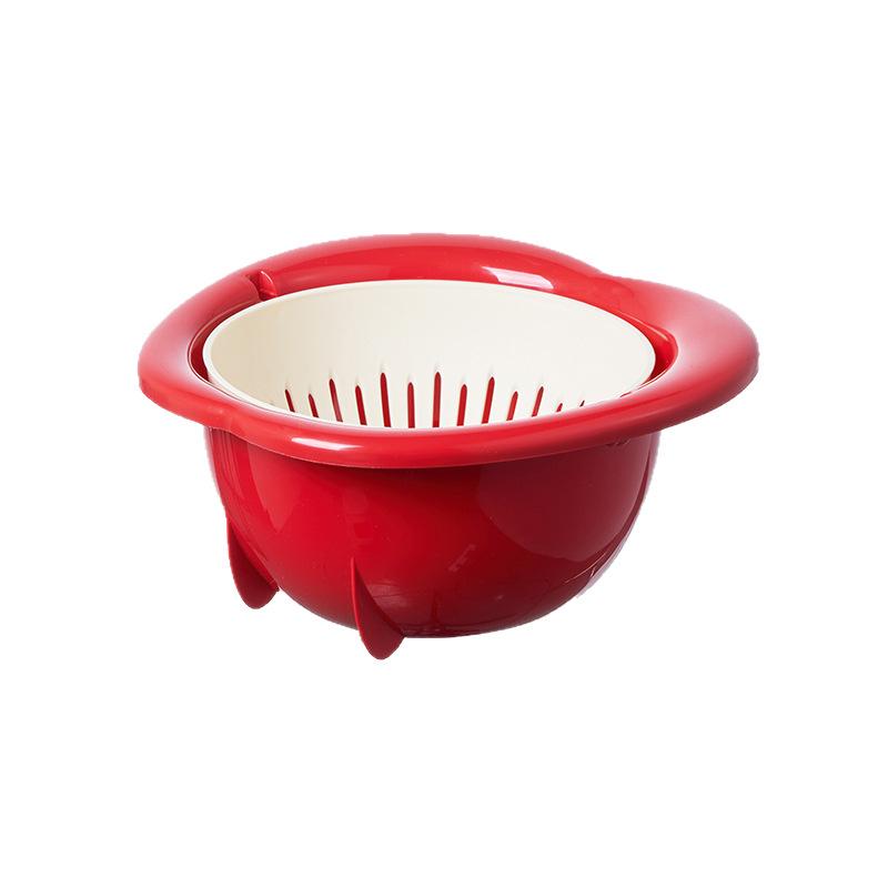 Cute Apple Drain Basket Double Wash Fruit Blue Kitchen Home Living Room Vegetable Basin High Value New Model