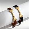 Minimalist Geometric PU Leather Flat Rope Bracelet Women Men Zinc Alloy Electroplated Brown Black Fashion Accessory
