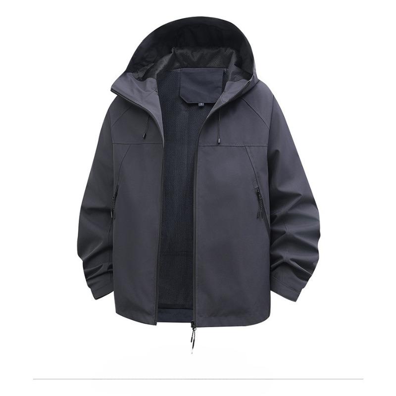 Spring Fashion Solid Color Waterproof Sports Mountaineering Hooded Jacket Men's Casual Loose Jacket