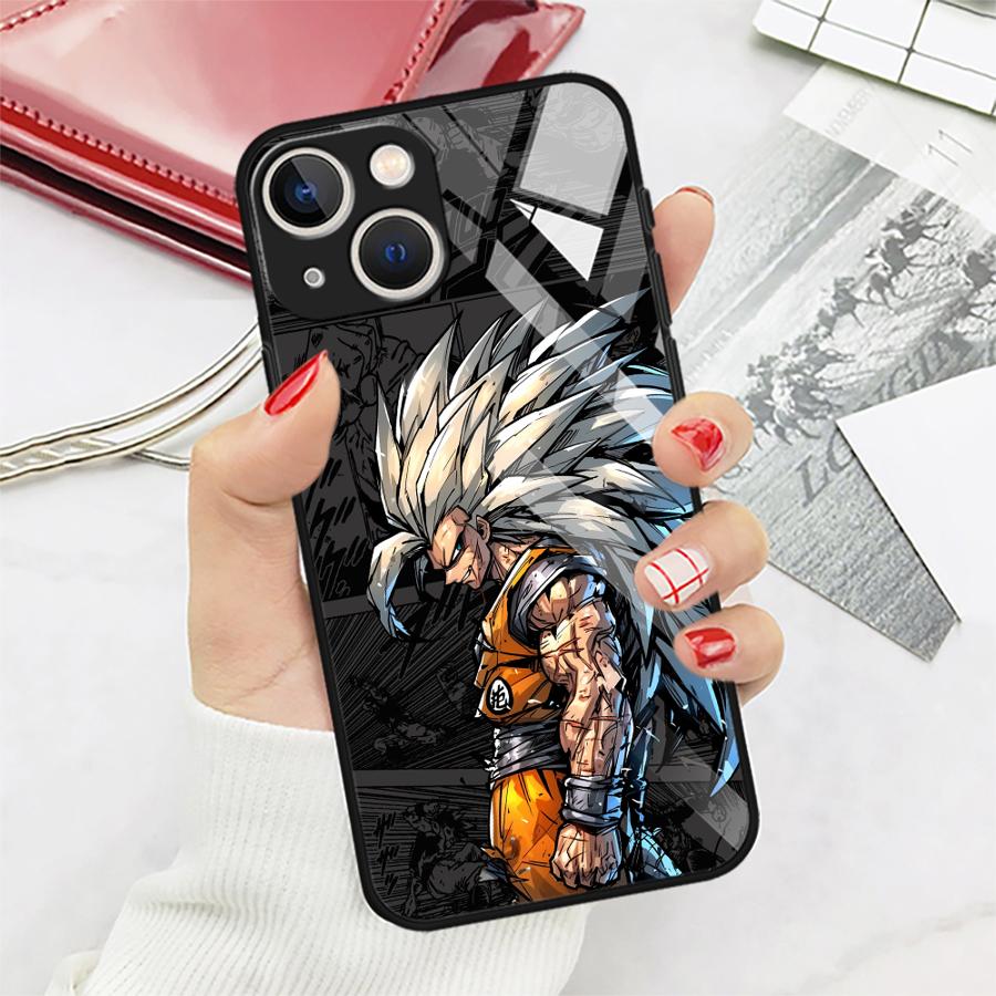 Glass Phone Cover Case for iPhone 17 Pro Max 12 16 15 Plus 8 XR 13 11 Air 14 D-ragonS B-allS Son Goku