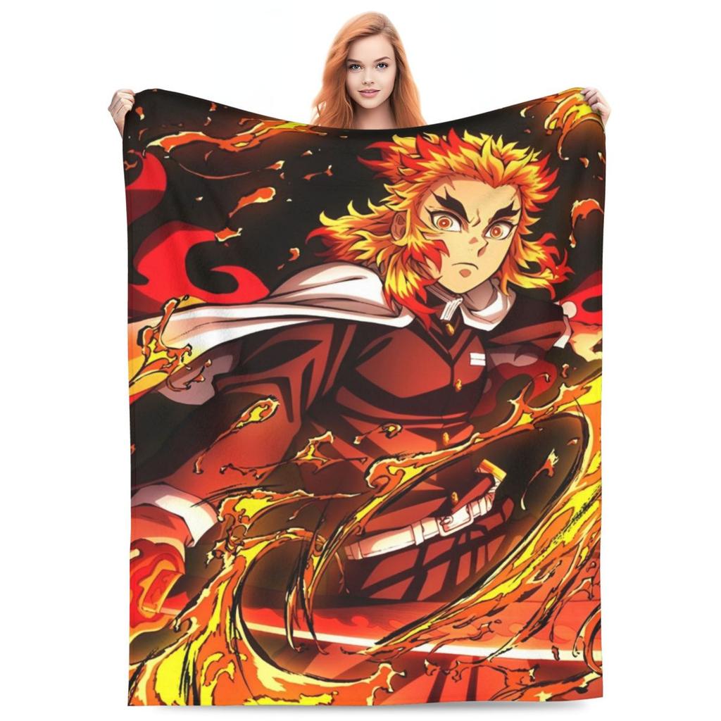 Flame Hashira Kyojuro Rengoku Blankets Anime Demon Slayer Plush Funny Warm Throw Blanket for Coverlet Spring/Autumn