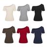 Spring 2025 Off-Shoulder Slim Fit Women's T-Shirt - Solid Color, Short-Sleeve Pullover