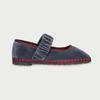 Velvet Pleated Mary Jane Ballet Flats with Elastic Band - Plus Size Women's Shoes