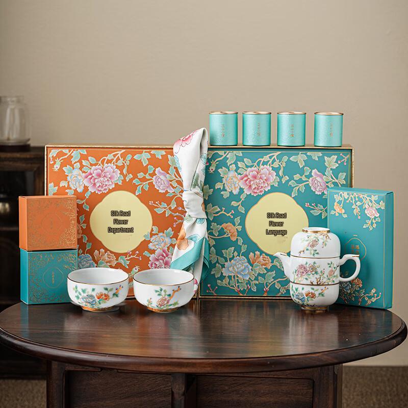 

Silk Road Floral Ceramic Tea Set Gift Box