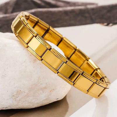 Bracelet Manchette Acier Inoxydable Mode 9mm de Large Bracelet Élastique Italien Charme Design Simple Unisexe Bijoux DIY Cadeau