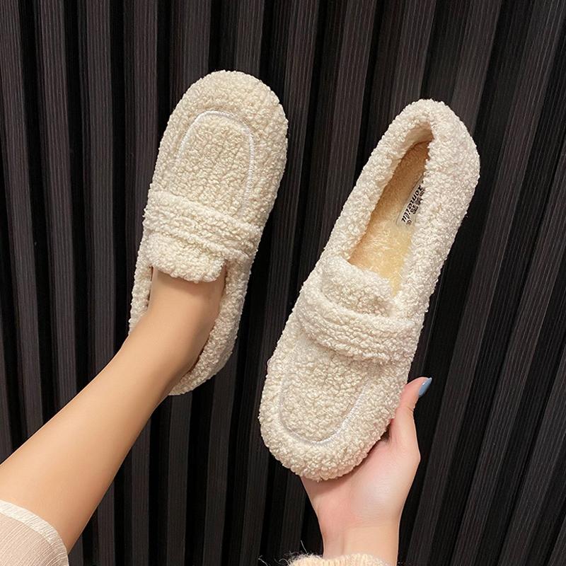 Fashion 2025 Ladies Luxury Lambswool Loafers Moccasins Femme Winter Cotton Shoes Women Warm Plush Slip On Curly Furry Sheep Fur Flats
