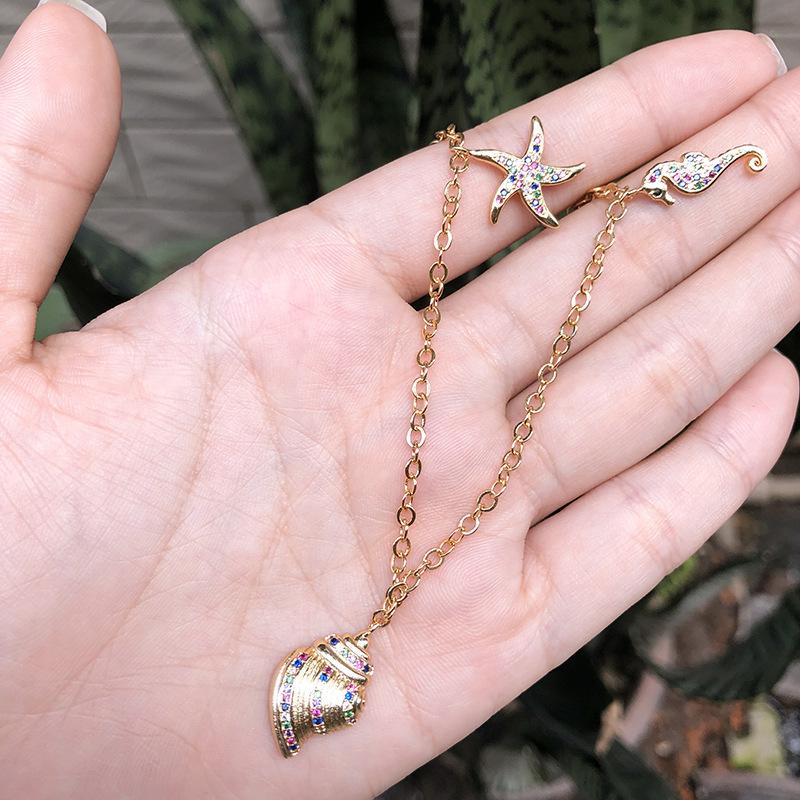 Necklace Women, South American Shine Color Zirconium Conch Seahorse Combination Necklace Accessories